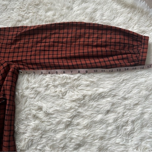 Madewell Blouse Ruffle-Front Top in Plaid Warren Check Faded Rust S - Picture 13 of 13